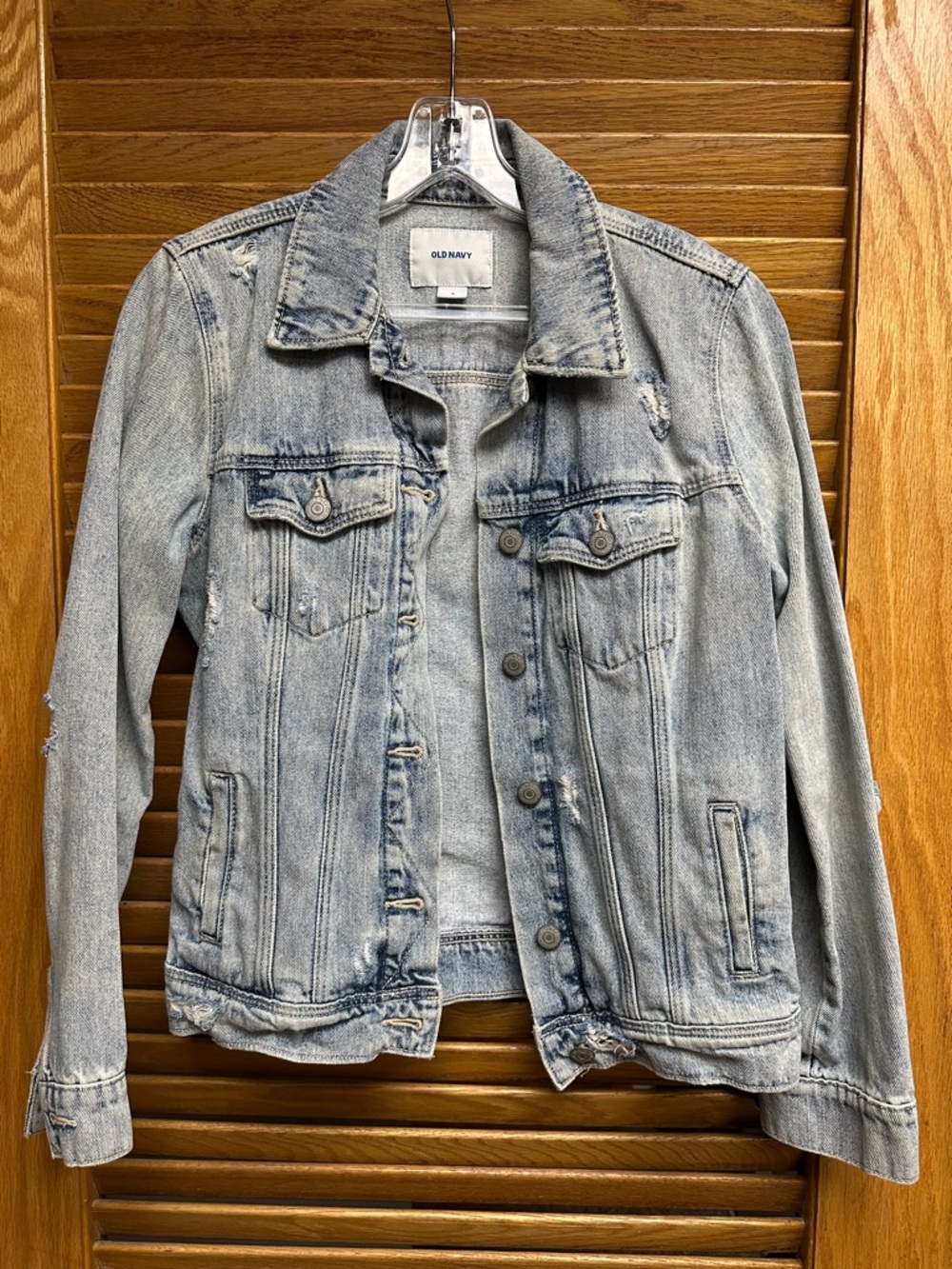 Old Navy Distressed Light Wash Denim Jacket - Pale Blue